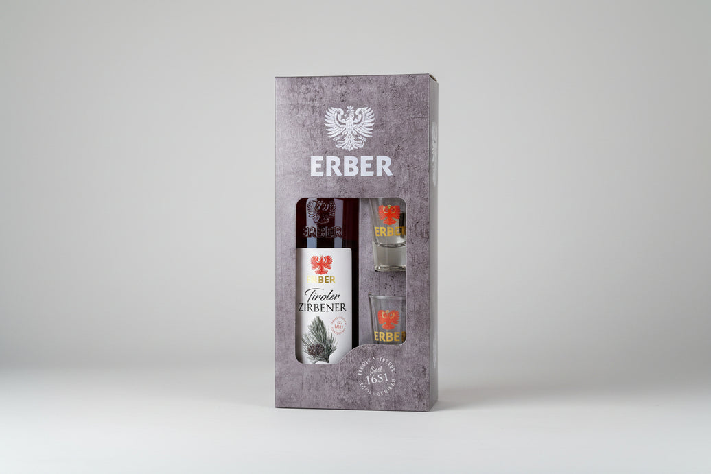 Geschenkset Tiroler Zirbener 30 % 500ml + 2 Gläser