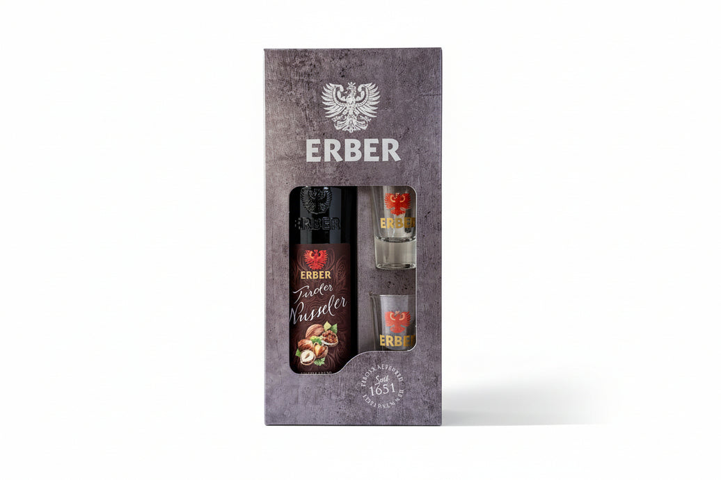 Geschenkset Tiroler Nusseler 25% 500ml + 2 Gläser