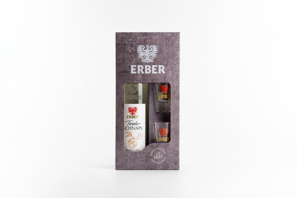 Geschenkset Marillen 38% 500ml + 2 Gläser