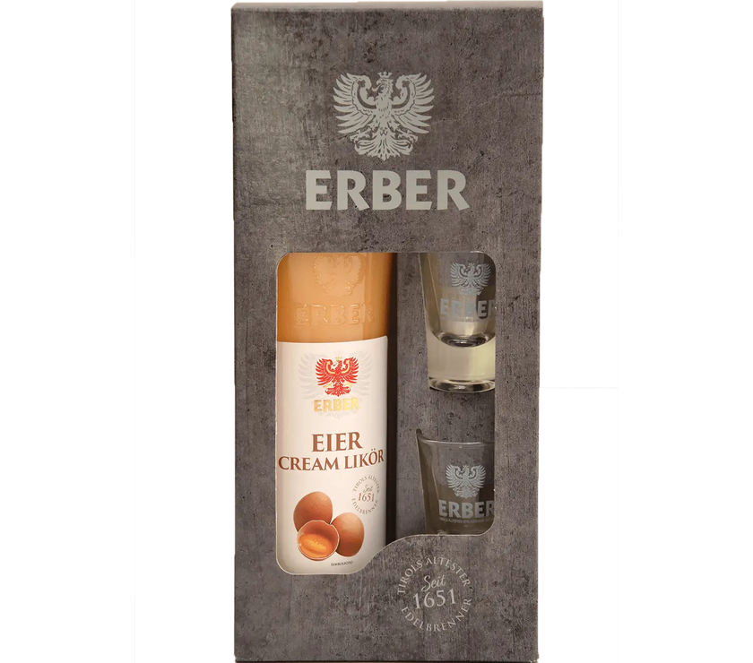 Geschenkset Eierliköre 16% - 0,5 Liter + 2 Gläser